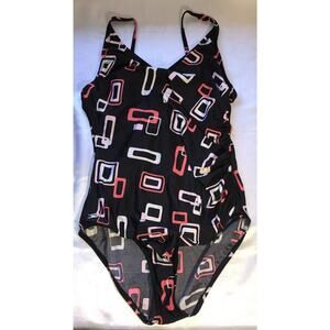 Speedo Swimsuit One Piece Womens Built in Bra Geometric Size 16
